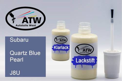 Subaru, Quartz Blue Pearl, J8U: 20ml Lackstift + 20ml Klarlack - Set, von ATW Autoteile West.